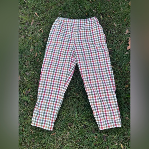 60s Vintage High Waisted Gingham Plaid Cigarette Pant Capris Sz M - Picture 2 of 9